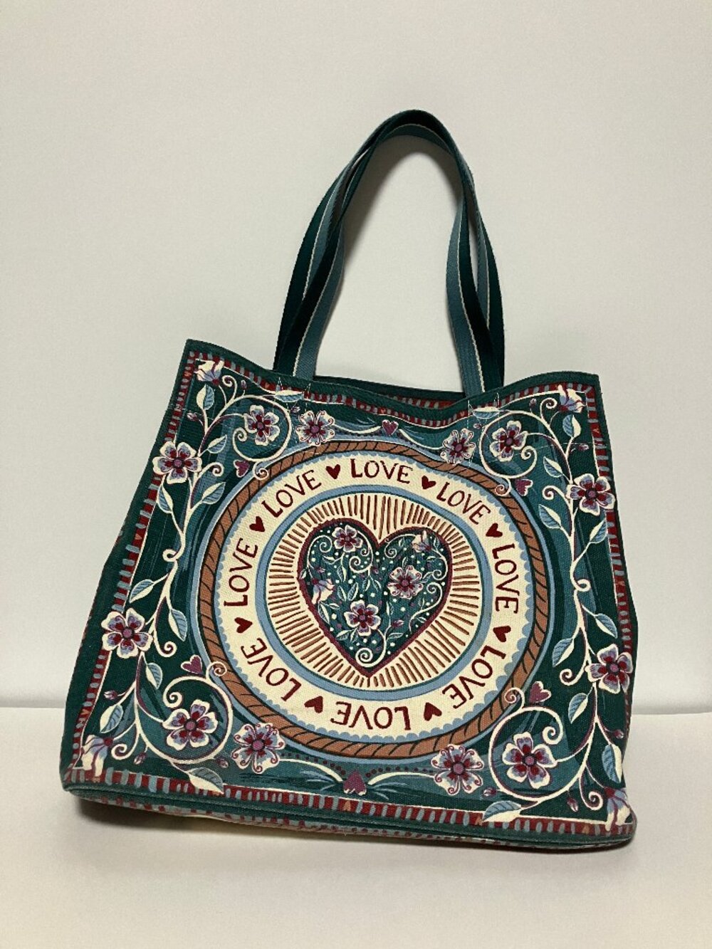 Brighton Bella Tile Tote Bag, Love Heart Canvas Bag, Inner Pocket